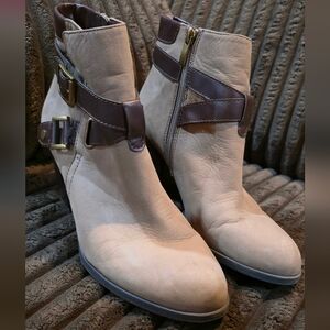 Franco Sarto Cream and Brown Ankle Boots